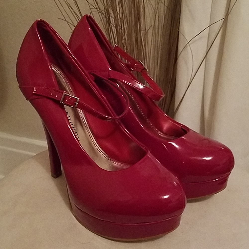 Red Patent maryjane style platform heels